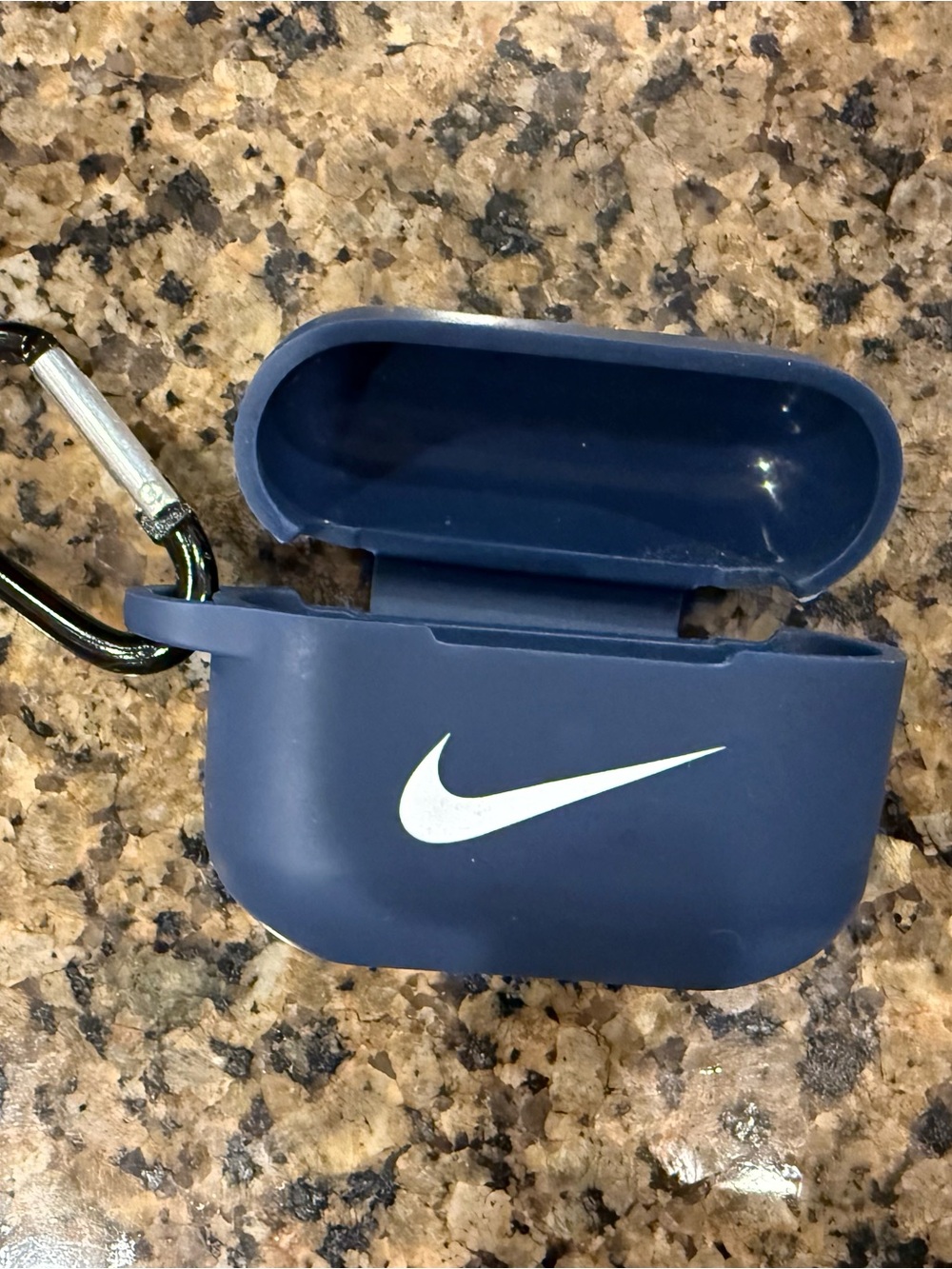 Nike Navy Silicone AirPods Pro Case with White Swoosh and Carabiner